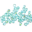 4mm Light blue teal czech glass beads, fire polished AB finish - 50Pc