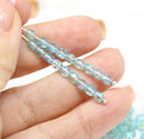 4mm Light blue teal czech glass beads, fire polished AB finish - 50Pc
