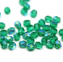 4mm Teal green czech glass fire polished beads, AB finish, 50Pc