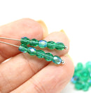 4mm Teal green czech glass fire polished beads, AB finish, 50Pc