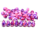 6x9mm Bright pink purple czech glass teardrop beads, 40pc