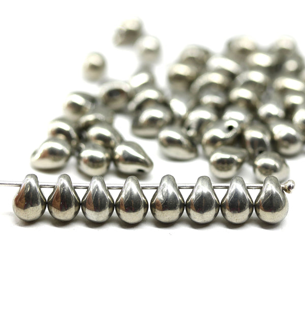 5x7mm Dark silver teardrop beads Czech glass drops, 50pc