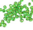 4mm Green czech glass fire polished beads, gold wash holes - 50Pc