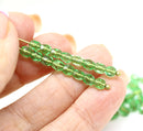 4mm Green czech glass fire polished beads, gold wash holes - 50Pc