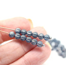 4mm Dark blue silver wash melon shape glass beads, 50pc