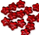 12mm Red transparent czech glass star beads, 15pc