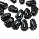 12x8mm Black tulip beads, Czech glass flower - 20Pc