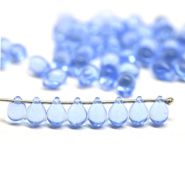 5x7mm Sapphire blue teardrops czech glass beads - 40pc