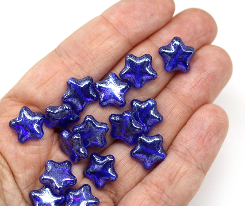 12mm Blue lilac czech glass star beads, AB finish, 10pc – MayaHoney beads