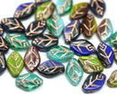 12x7mm Czech glass leaf beads mix copper wash, 30pc