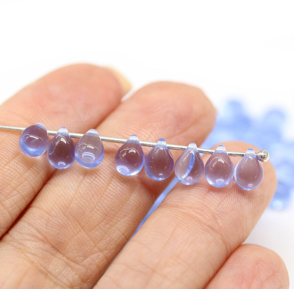 5x7mm Sapphire blue teardrops czech glass beads - 40pc