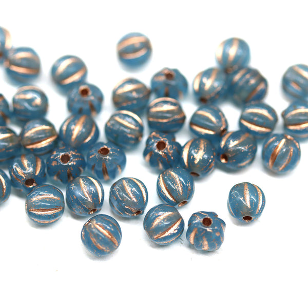 4mm Opal blue copper wash melon shape glass beads, 50pc