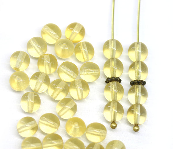 6mm Light yellow round druk czech glass beads, 40Pc