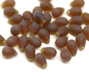 6x9mm Frosted Dark topaz brown teardrops, Czech glass drop beads, 40pc