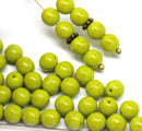 6mm Wasabi green round druk czech glass beads, 40Pc