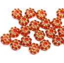 9mm Red czech glass beads gold inlays Daisy floral beads, 20Pc