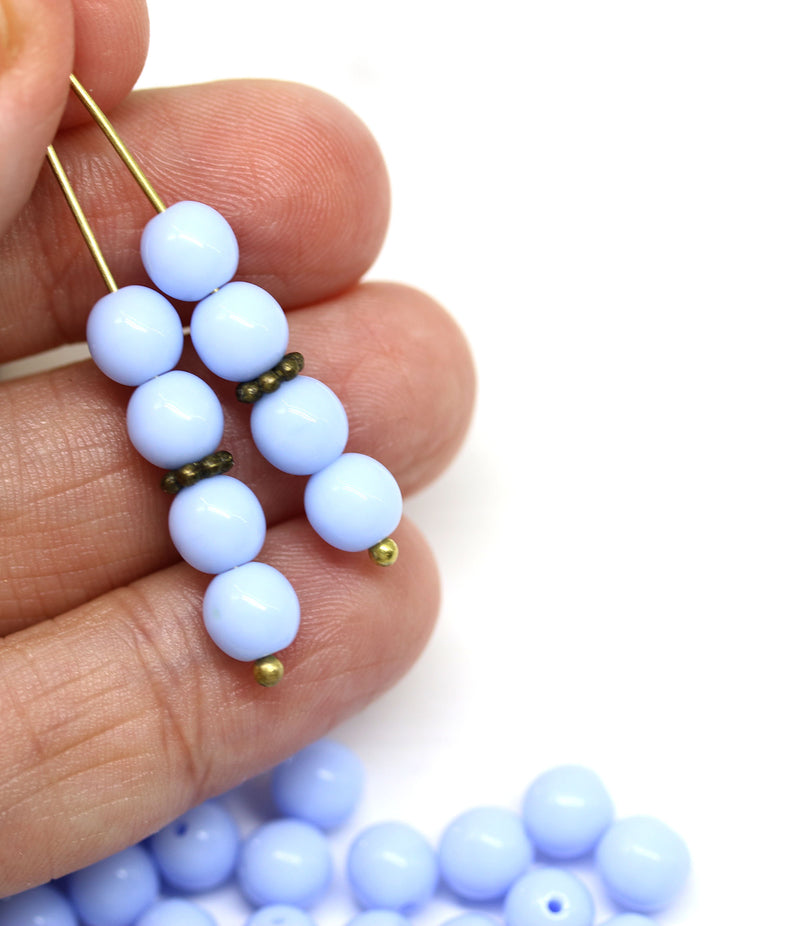 6mm Opaque light blue round druk czech glass beads, 40Pc