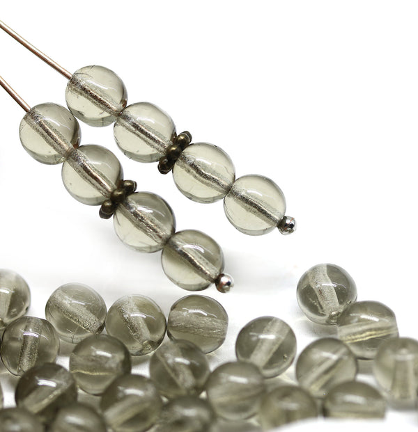 6mm Transparent gray round druk czech glass beads, 40Pc