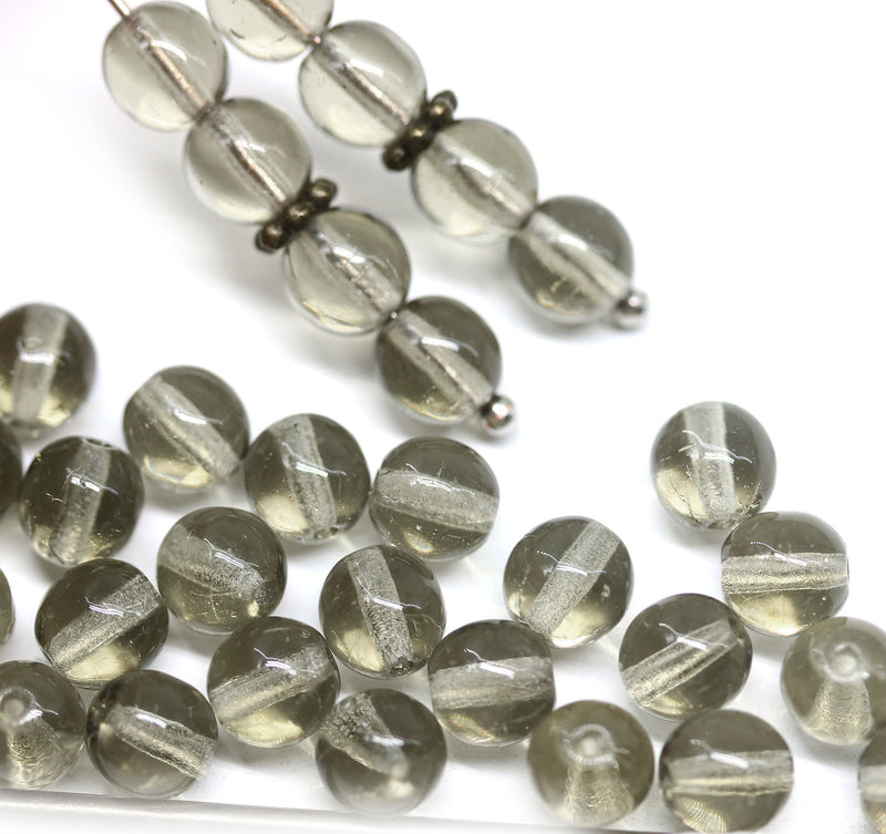6mm Transparent gray round druk czech glass beads, 40Pc