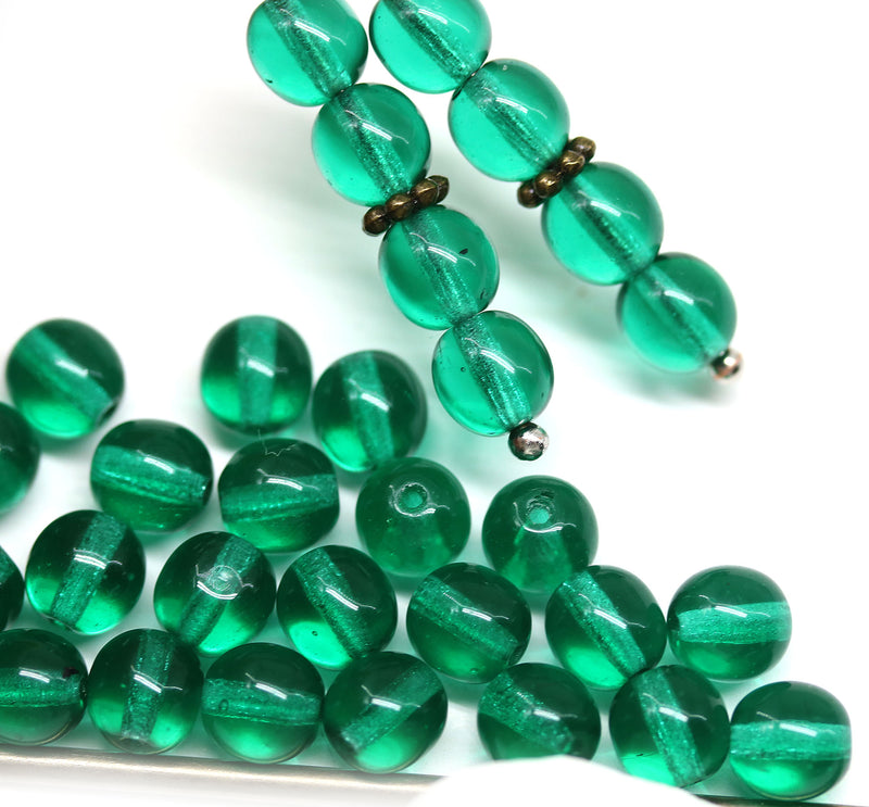 6mm Transparent teal green round druk czech glass beads, 40Pc