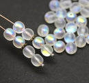6mm Frosted clear AB finish round druk czech glass beads, 40Pc