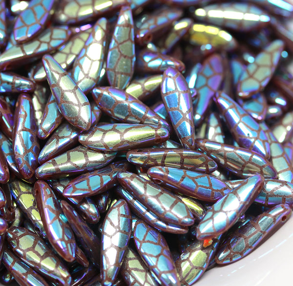 5x16mm Giraffe ornament dark red dagger czech glass beads - 10pc