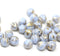6mm Light blue round melon shape czech glass beads, golden wash, 30Pc