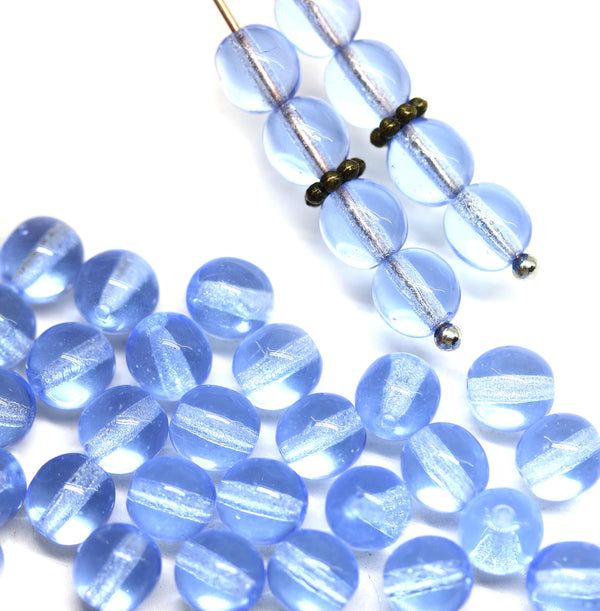 6mm Transparent periwinkle blue round druk czech glass beads with luster, 40Pc