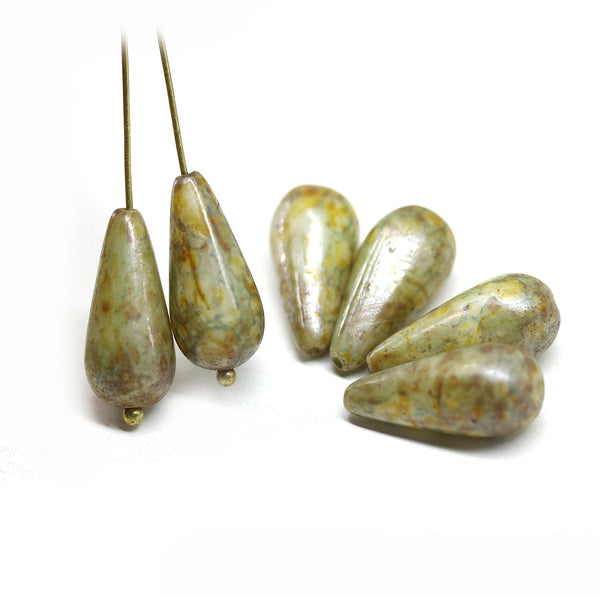 20x9mm Picasso finish pear shape teardrop czech glass beads, 6pc