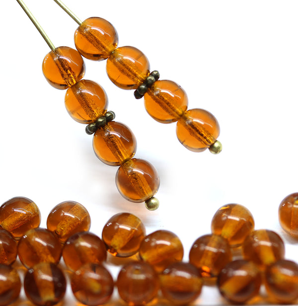 6mm Transparent topaz round druk czech glass beads, 40Pc