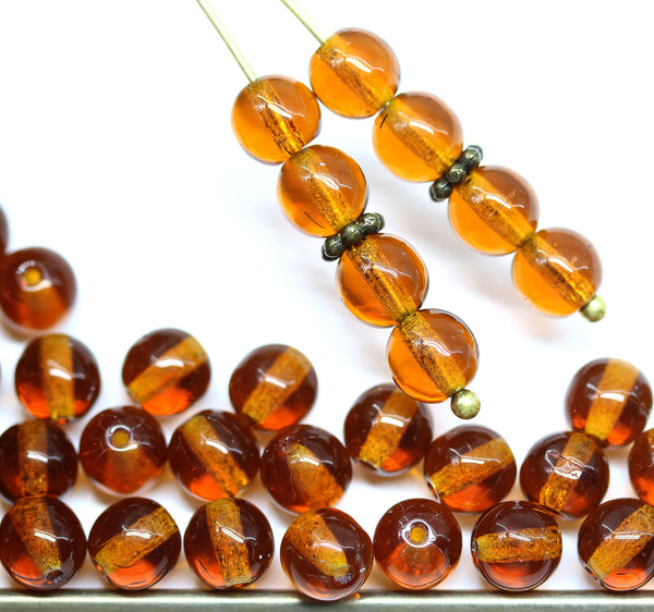 6mm Transparent topaz round druk czech glass beads, 40Pc