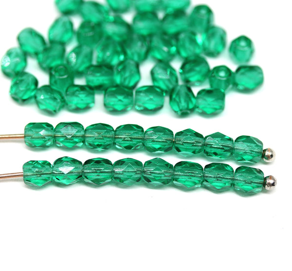 4mm Teal green czech glass fire polished beads, 50Pc