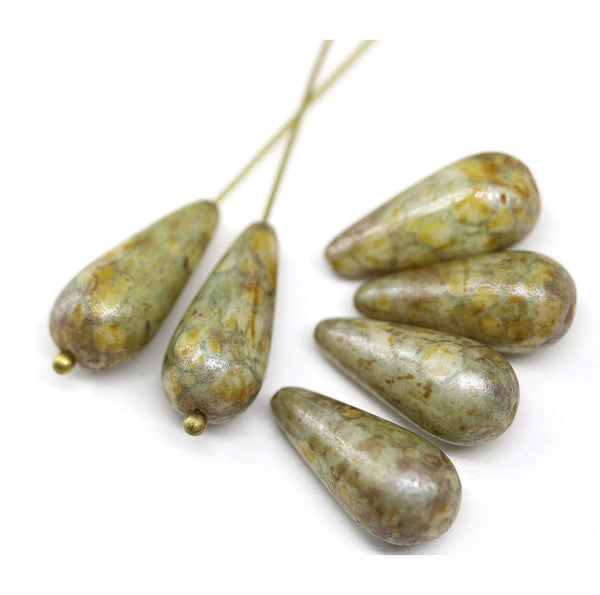 20x9mm Picasso finish pear shape teardrop czech glass beads, 6pc