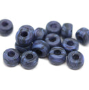 9mm Black blue matte czech glass pony beads, 3mm hole - 15pc