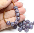 2.5mm hole Purple 8mm melon shape beads, golden wash - 20pc