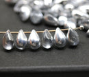 6x9mm Clear silver teardrops, Czech Glass drop beads, 40pc