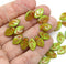 12x7mm Yellow green leaf beads Czech glass 30Pc