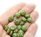 9mm Green czech glass beads gold inlays Daisy floral beads, 20Pc