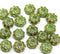 9mm Green czech glass beads gold inlays Daisy floral beads, 20Pc