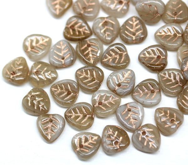 9mm Beige brown Czech glass heart shaped triangle leaf, 40pc