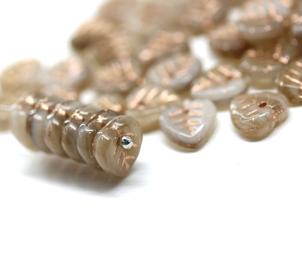 9mm Beige brown Czech glass heart shaped triangle leaf, 40pc