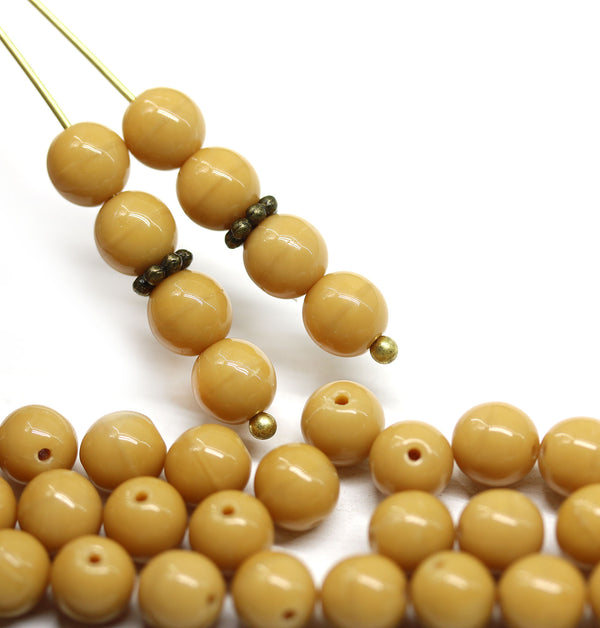 6mm Dark beige opaque round druk czech glass beads, 40Pc