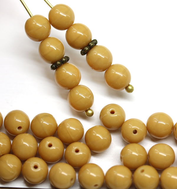 6mm Dark beige opaque round druk czech glass beads, 40Pc