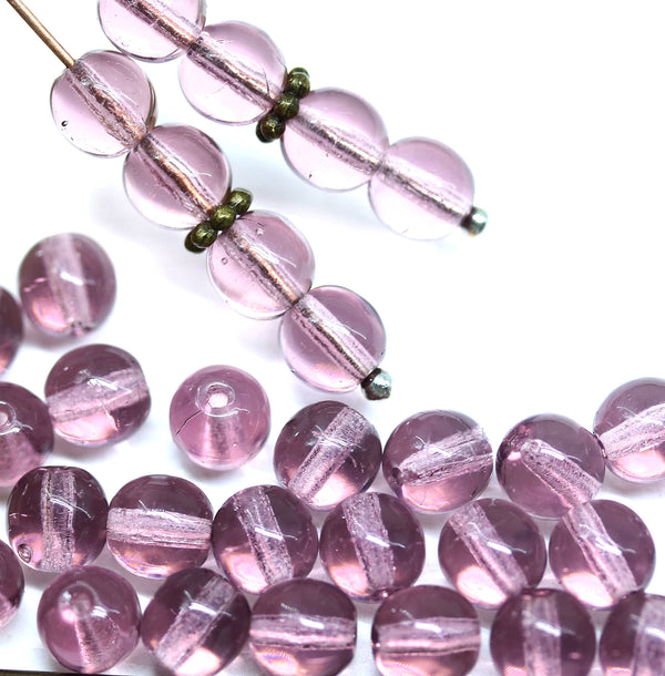 6mm Transparent purple round druk czech glass beads, 40Pc