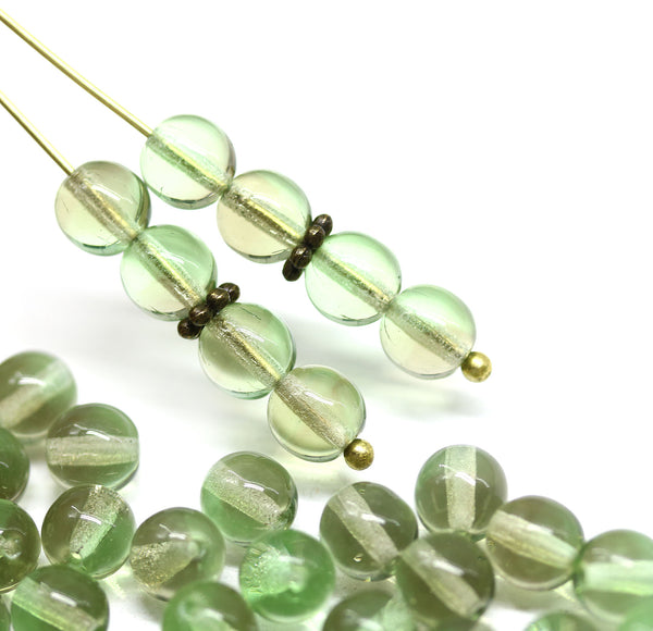 6mm Antique green mixed color round druk czech glass beads, 40Pc