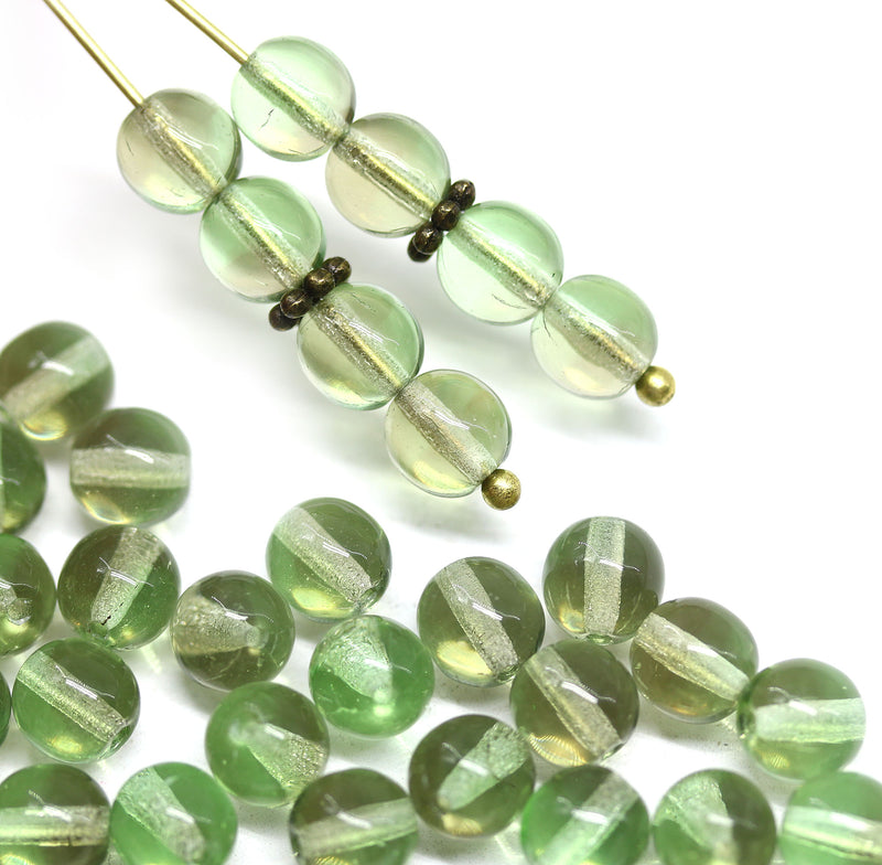 6mm Antique green mixed color round druk czech glass beads, 40Pc