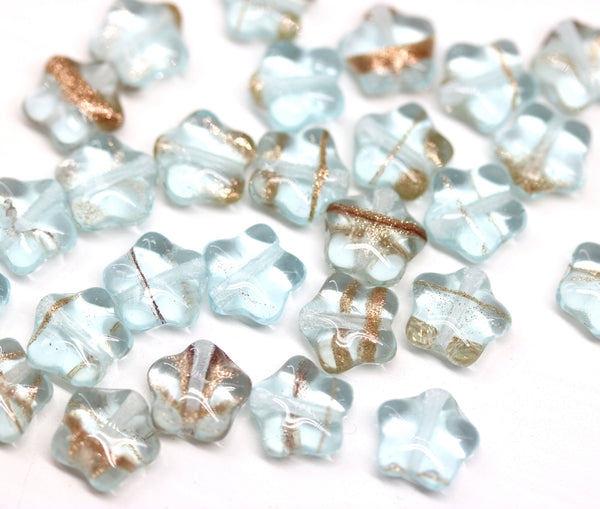 8mm Light blue with aventurine czech glass star beads, 20pc