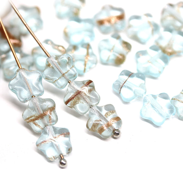8mm Light blue with aventurine czech glass star beads, 20pc