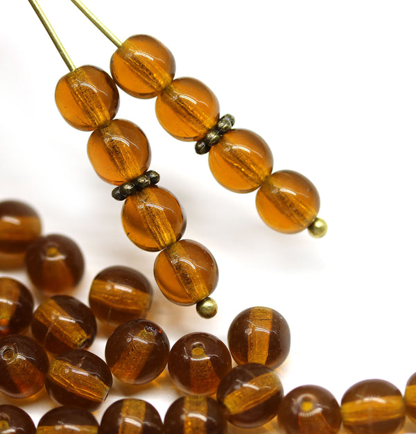 6mm Transparent brown round druk czech glass beads, 40Pc