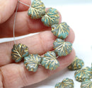 11x13mm Opal green maple leaf beads, gold wash - 15pc